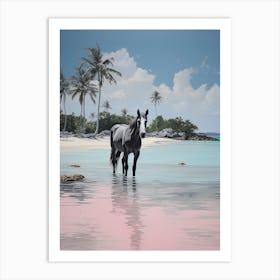 A Horse Oil Painting In Pink Sands Beach, Bahamas, Portrait 3 Art Print