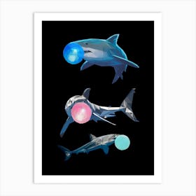 Sharks And Bubbles Art Print