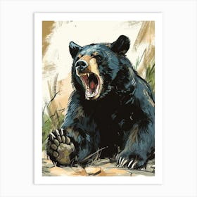 American Black Bear Growling Storybook Illustration 4 Art Print