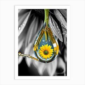 Sunflower Water Drop - Ai Art Print