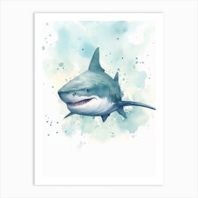 Cartoon Watercolour Bull Shark Kids Nursery 2 Art Print