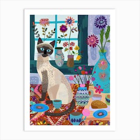 Tea Time With A Siamese Cat 2 Art Print