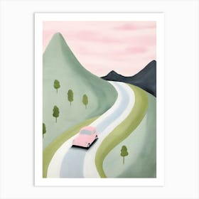 Pink Car On The Road Art Print