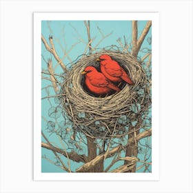 Bird S Nest Linocut 2 Art Print