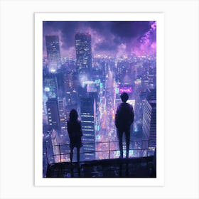 Two People Standing On A Rooftop Art Print