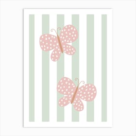 Stripey Butterflies - Pink And Green Art Print