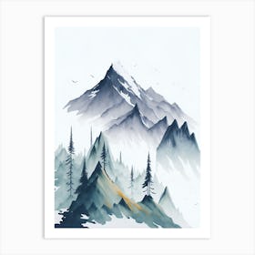 Mountain And Forest In Minimalist Watercolor Vertical Composition 189 Art Print