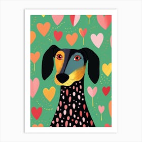Abstract Cute Heart & Dog Line Illustration 4 Art Print