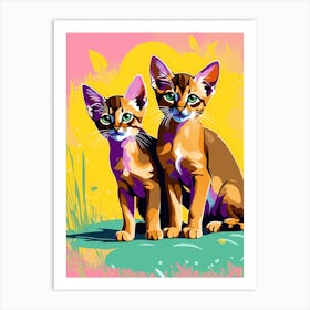 Flat Art Painting Two Cute Adorable Abyssinian Kittens Art Print