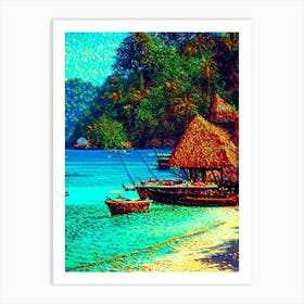 Koh Phangan Thailand Pointillism Style Tropical Destination Art Print