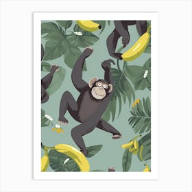 Gorilla Art With Bananas Cartoon Illustration 5 Art Print