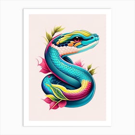 Puff Faced Water Snake Tattoo Style Art Print