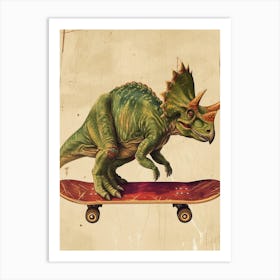 Vintage Triceratops Dinosaur On A Skateboard  1 Art Print