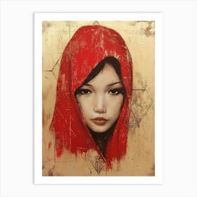 Asian Girl In Red Art Print