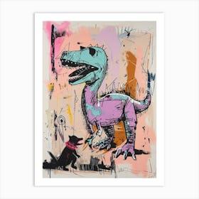 Dinosaur With Pet Blue Purple Pink 4 Art Print