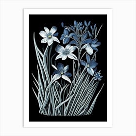 Blue Eyed Grass Wildflower Linocut Art Print