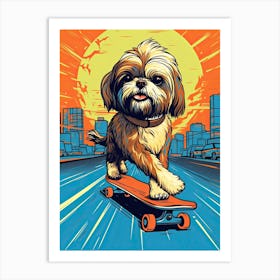 Shih Tzu Dog Skateboarding Illustration 2 Art Print