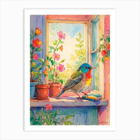 Bird On The Window Sill Art Print