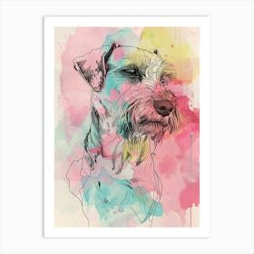 Schnauzer Dog Pastel Line Watercolour Illustration  3 Art Print