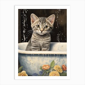 Egyptian Mau Cat In Bathtub Botanical Bathroom 2 Art Print