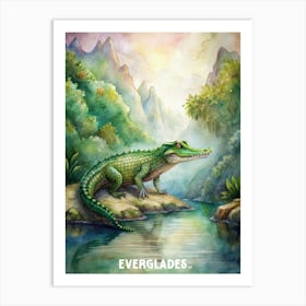 Everglades Crocodile National Park Watercolor Painting Art Print