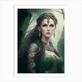 Dreamshaper V5 Celtic Warrior Woman Stone Ruins Deep Green Eye 3 Art Print