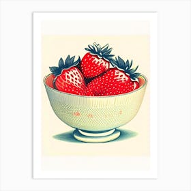 Bowl Of Strawberries, Fruit, Vintage Sketch Art Print