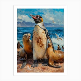 Adlie Penguin Sea Lion Island Oil Painting 3 Art Print