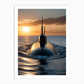 Submarine At Sunset-Reimagined 10 Art Print