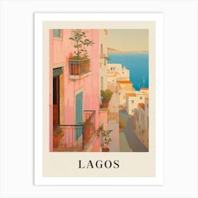 Lagos Portugal 4 Vintage Pink Travel Illustration Poster Art Print
