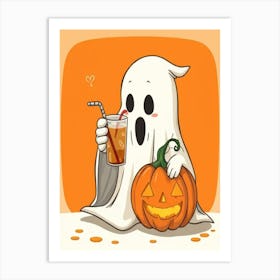 Ghost Drinking Pumpkin Juice Art Print