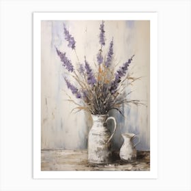 Lavender, Autumn Fall Flowers Sitting In A White Vase, Farmhouse Style 3 Art Print