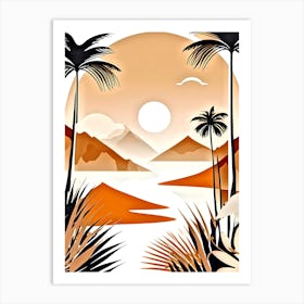 Desert Landscape With Palm Trees Art Print