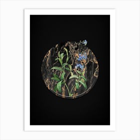 Vintage Forget Me Not Botanical in Gilded Marble on Shadowy Black Art Print
