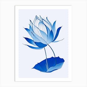 Blue Lotus Abstract Line Drawing 2 Art Print