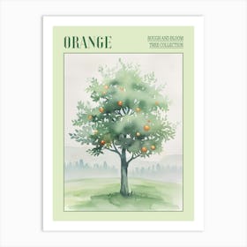 Orange Tree Atmospheric Watercolour Painting 1 Poster Art Print
