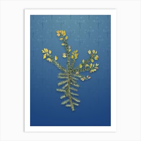 Vintage Yellow Gorse Flower Botanical on Bahama Blue Pattern n.0933 Art Print