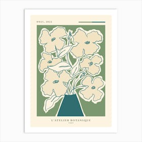 Abstract flowers in a vase, Sage green, Flower market Paris, Neutral retro print Art Print