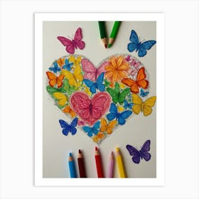 Heart With Butterflies Art Print