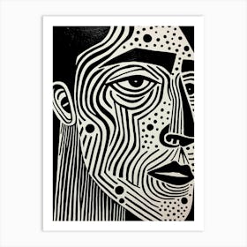 Wavy Lines Linocut Inspired Portrait 1 Art Print