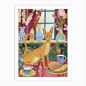 Tea Time With A Oriental Shorthair Cat 1 Art Print