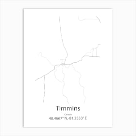 Timmins,Canada Minimalist Map Art Print