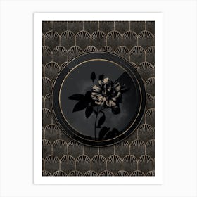 Shadowy Vintage Variegated French Rosebush Botanical on Black with Gold n.0032 Art Print