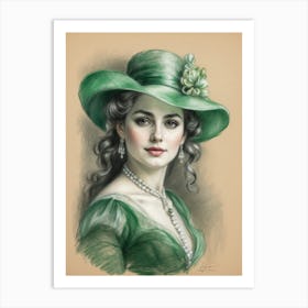 Lady In Green Hat 2 Art Print