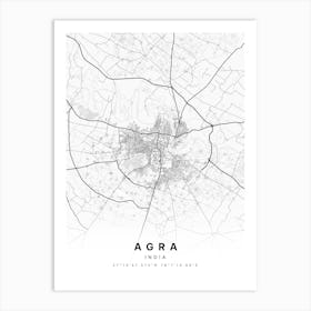 Agra India White Map Art Print