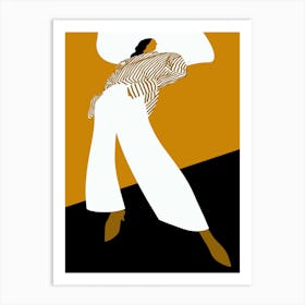 Fashion Model With Striped Shirt Large Hat On Neutral Art Print