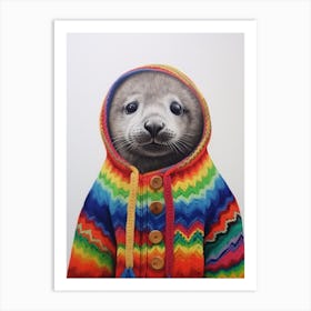 Baby Animal Wearing Sweater Seal Art Print