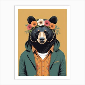 Floral Black Bear Portrait In A Suit (25) Art Print