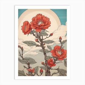 Benifuuki Japanese Tea Camellia 3 Vintage Japanese Botanical Art Print