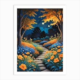 Floral Night Garden Scene (5) Art Print